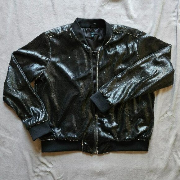 Rue+ Black Sequin Bomber Jacket size 1X EUC - Picture 5 of 13